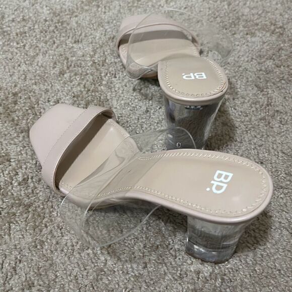 BP Women's Size 10 Clear Block Heel Strappy Sandals Nude Beige Contemporary New - Picture 7 of 9
